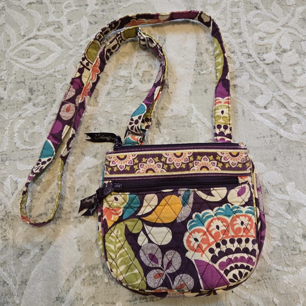 Vera Bradley Purple and Green Crossbody Bag with Adjustable Strap